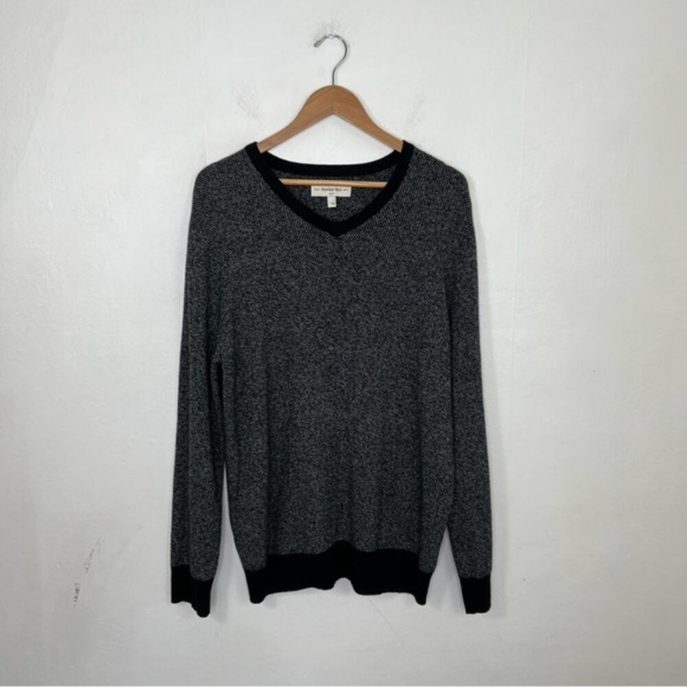 Hawker Rye V Neck Black White Cotton Cashmere Sweater Size Large